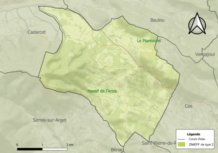 Carte des ZNIEFF de type 2 sur la commune.