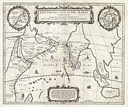 Mapa naval de 1658 de Janssonius que representa o océano Índico, a India e Arabia.