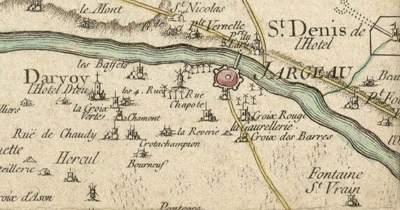 1744 : Jargeau sur une carte de Cassini.