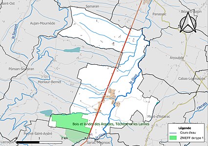 Carte de la ZNIEFF de type 1 sur la commune.