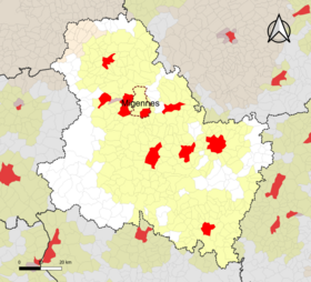 Localisation de l'aire d'attraction de Migennes dans le département de l'Yonne.