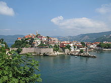 Amasra, Turkey, is located on a small island in the Black Sea. Amasra, Turkey, Castle, view from the island.jpg