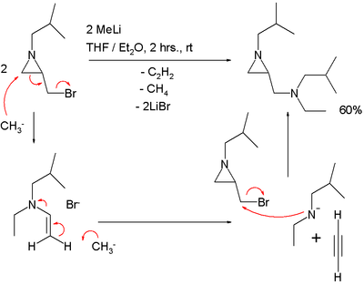 Reactie van 1-alkyl-2-(broommethyl)aziridines tot 1-alkyl-2-(N-alkyl-N-ethylaminomethyl)aziridines