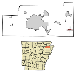 Location of Caraway in Craighead County, Arkansas.