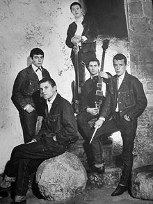 Позируют для рекламы в 1964 году: слева направо: Эрик Бердон (вокал), Алан Прайс (клавишные), Чес Чендлер (бас), Хилтон Валентайн (гитара), Джон Стил (ударные).