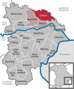 Läget för Erlbach i Landkreis Altötting