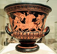 O transporte do corpo de Sarpédon. Cráter (vaso) de Euphronios (pintor), c. 515. Metropolitan Museum, Nova York