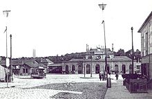La première gare des Chantiers, avec une motrice du Tramway de Versailles.