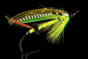 Green Highlander salmon fly. The hook length i...