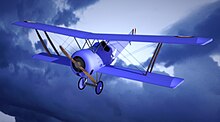 Schéma d'un avion, vue de côté. L'avion est peint en bleu avec le drapeau belge sur l'empennage et un chardon stylisé blanc sur le flanc.