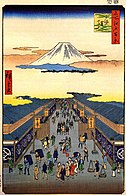 Jalan Suruga dan Fujiyama oleh Hiroshige (1856)