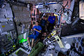 Członkowie Ekspedycji 45 oglądają projekcję filmu Marsjanin w module Unity