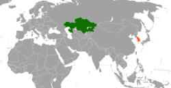 Карта с указанием местоположения Казахстана и Южной Кореи