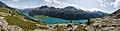 Aussicht auf das Oberengadin mit Silvaplanersee, Silvaplana, Surlej, Lej Suot, Lej da Champfèr, Champfèr, St. Moritz-Bad und St. Moritzersee auf dem Zugang Über den Osthang des Piz Polaschin.