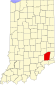 Harta statului Indiana indicând comitatul Ripley