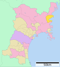 Minamisanriku asend Miyagi prefektuuris (kollasega).