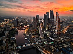 The Moscow International Business Center is a commercial district in Moscow that is currently under construction. The complex includes some of Europe's tallest skyscrapers. Moscow-City (36211143494).jpg