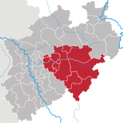 Map of North Rhine-Westphalia highlighting the  Regierungsbezirk of Arnsberg