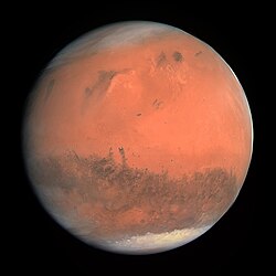 صُورة لِلمرِّيخ بِالألوان الطبيعيَّة التقطها المسبار الفضائي روزيتا في شهر شُباط (فبراير) سنة 2007م