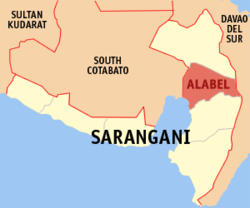 Map of Sarangani showing the location of Alabel.