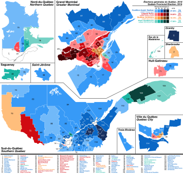 Quebec general election 2018 - Results by Riding.svg
