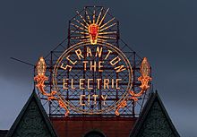 The Historic Electric City sign, restored in 2008 Scranton, Pennsylvania, restored historic Electric City sign by Carol Highsmith (LOC highsm.04369).jpg