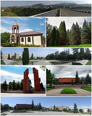 From top left: Panoramic view of StepanavanSurp Sarkis Church • Stepanavan DendroparkDowntown StepanavanMemorial to Stepan Shaumian • Stepan Shaumian MuseumStepanavan central square