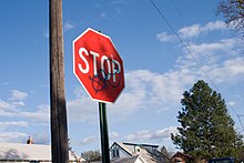 Gang symbol markings on public property, Millwood, Washington Stop graffitti.jpg