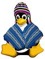 Tux, with poncho and chullo, costume of Peru.
