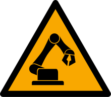 Warning sign: Industrial robot Warning of industrial robot.svg