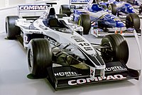 BMW returned to Formula 1 in collaboration with Williams. Williams FW22 front-right Donington Grand Prix Collection.jpg