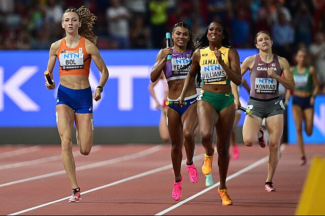 Description de l'image Women's 4 × 400 metres relay Final Budapest 2023.jpg.