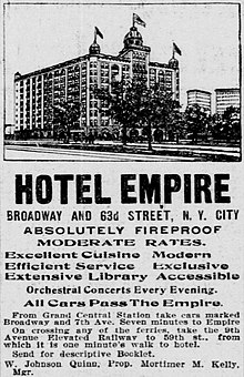 March 1902 advertisement for the first Hotel Empire that stood from 1889 to 1922 19020331HEADVERTISEMENT.jpg