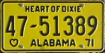 Пассажирский номерной знак Алабамы 1971 года.jpg