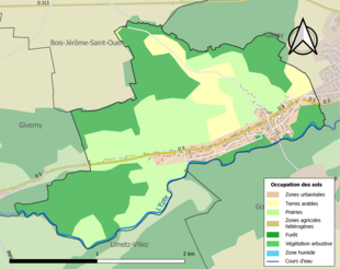 Carte en couleurs présentant l'occupation des sols.