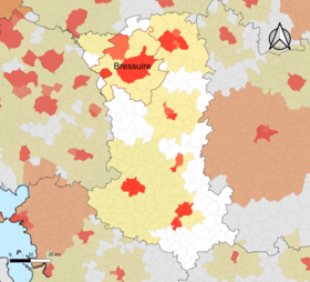 Localisation de l'aire d'attraction de Bressuire dans le département des Deux-Sèvres.