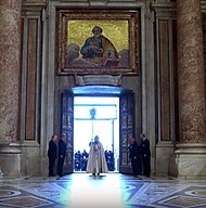 Francis opens the Holy Door, marking the beginning of the Extraordinary Jubilee of Mercy. A Szentev kapujanak megnyitasa 2015 - Opening of the Holy Door 2015 4.jpeg