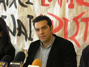 English: Alexis Tsipras in a press conference ...