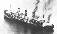 Cap Arcona burning shortly after the attacks.