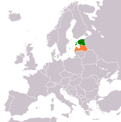 Карта с указанием местоположения Эстонии и Латвии