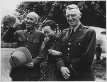 Generalissimo and Madame Chiang Kai-shek and Lieutenant General Joseph W. Stilwell in Burma in 1942. Generalissimo and Madame Chiang Kai Shek and Lieutenant General Joseph W. Stilwell, Commanding General, China... - NARA - 531135.tif
