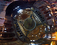 Interior panorama of the Hagia Sophia, the patriarchal basilica in Constantinople designed 537 CE by Isidore of Miletus, the first compiler of Archimedes' various works. The influence of Archimedes' principles of solid geometry is evident. Hagia Sophia Interior Panorama.jpg