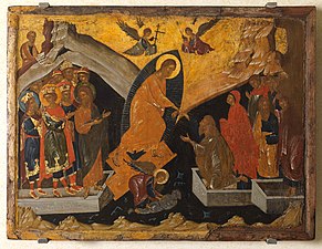 Ikona Hristovog Uskrsnuća iz 14. vijeka, dimenzije 47,2 x 62 cm, nepoznati slikar iz Konstantinopolja.