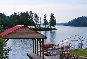 Boathouse on Lake Kipawa, at Laniel, Quebec, C...