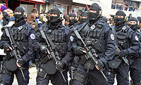 HK416を装備してパレードに参加したコソボ警察 特別介入部隊（NJSI）の隊員