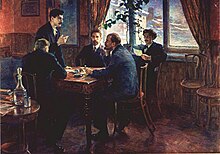 Stalin first met Vladimir Lenin at a 1905 conference in Tampere, in the Grand Duchy of Finland. Lenin became "Stalin's indispensable mentor". Lenin at Tampere.JPG