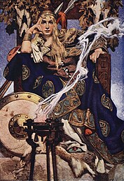 Ilustración da Maev en Myths and Legends of the Celtic Race, 1911