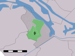 The village centre (dark green) and the statistical district (light green) of Vierpolders in the municipality of Brielle.
