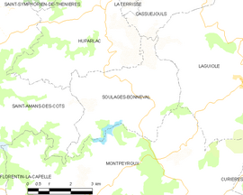 Mapa obce Soulages-Bonneval