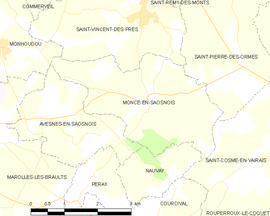 Mapa obce Moncé-en-Saosnois